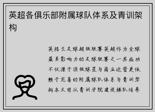 英超各俱乐部附属球队体系及青训架构