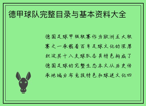 德甲球队完整目录与基本资料大全